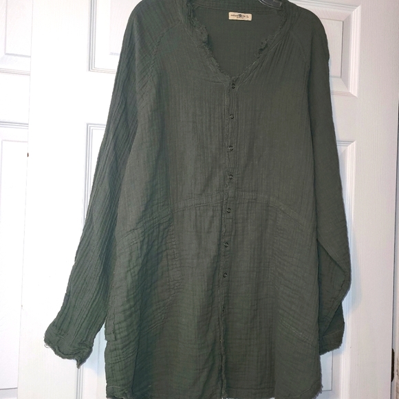 Natural Life Gauze Tunic Top Women's Size Large Green Pockets - Picture 1 of 8